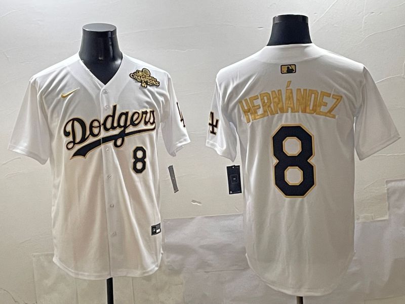 Men Los Angeles Dodgers #8 Hernandez White Gold Nike 2025 MLB Jersey style 4246->youth mlb jersey->Youth Jersey